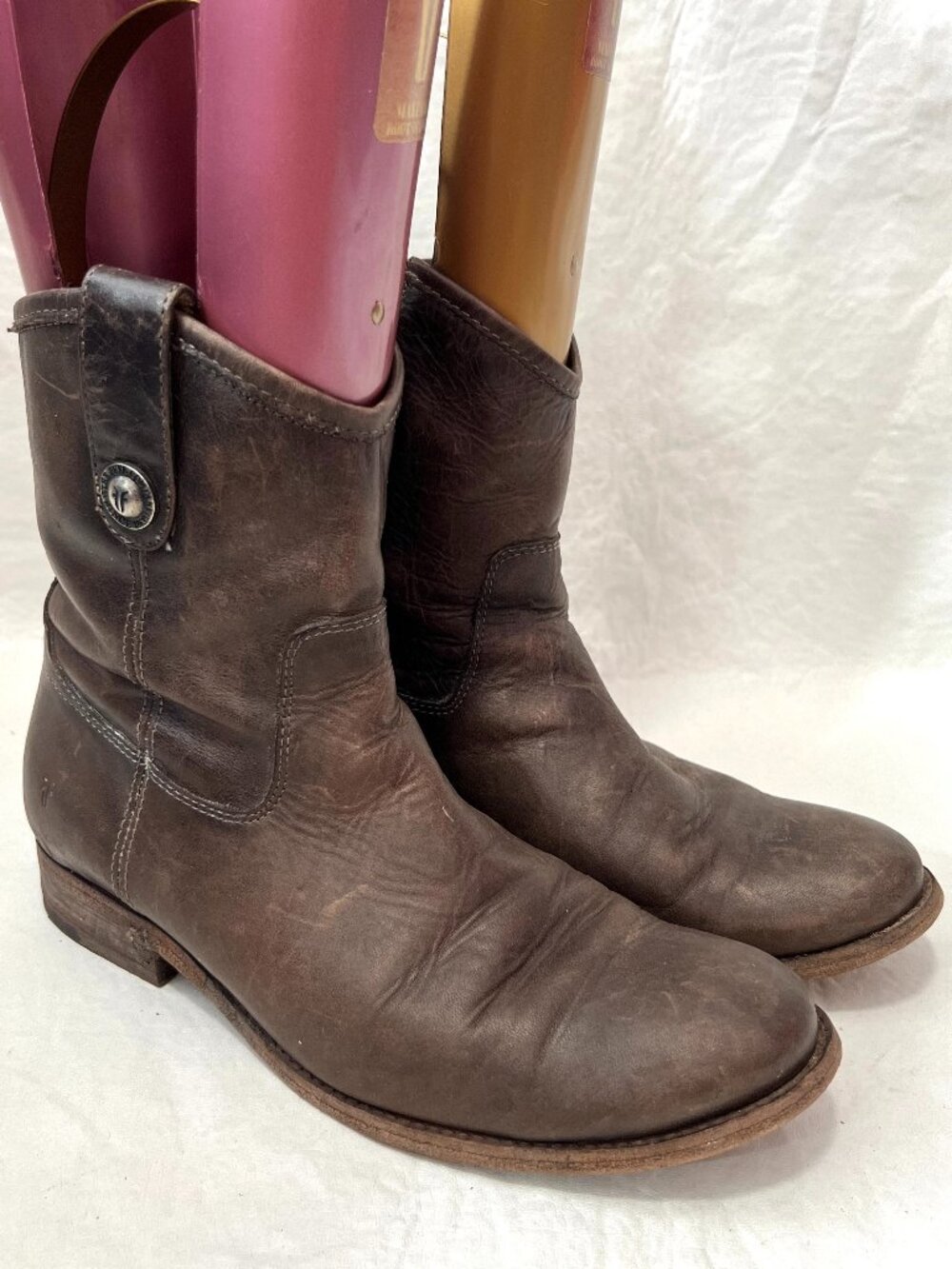 Frye boots gray taupe womens 8 Melissa Button Short zip up round toe low heel